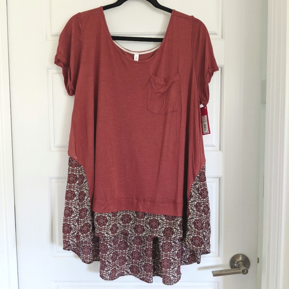 Women's Burnt Orange Short Sleeve Flowy Top Size XL Cottagecore Casual Boho Chic